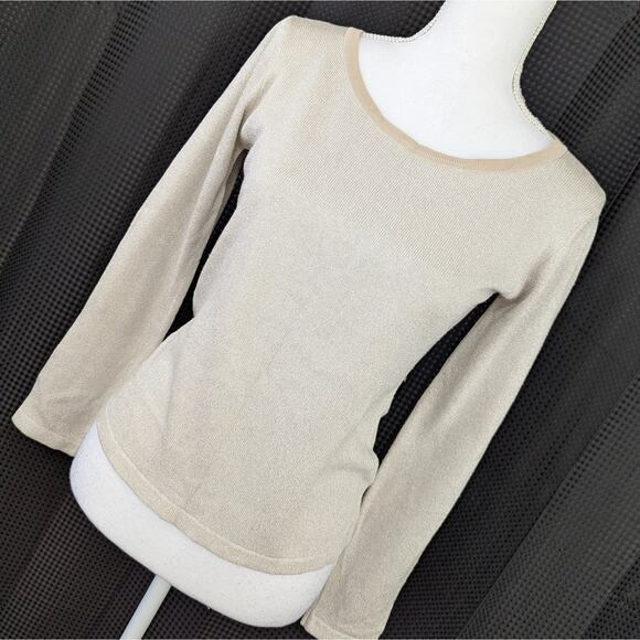 NWOT! CHANDLER HILL! SILK! SHIMMERY SILVER & CREAM, W/BEIGE, SWEATER, TOP! SZ S - Picture 8 of 8